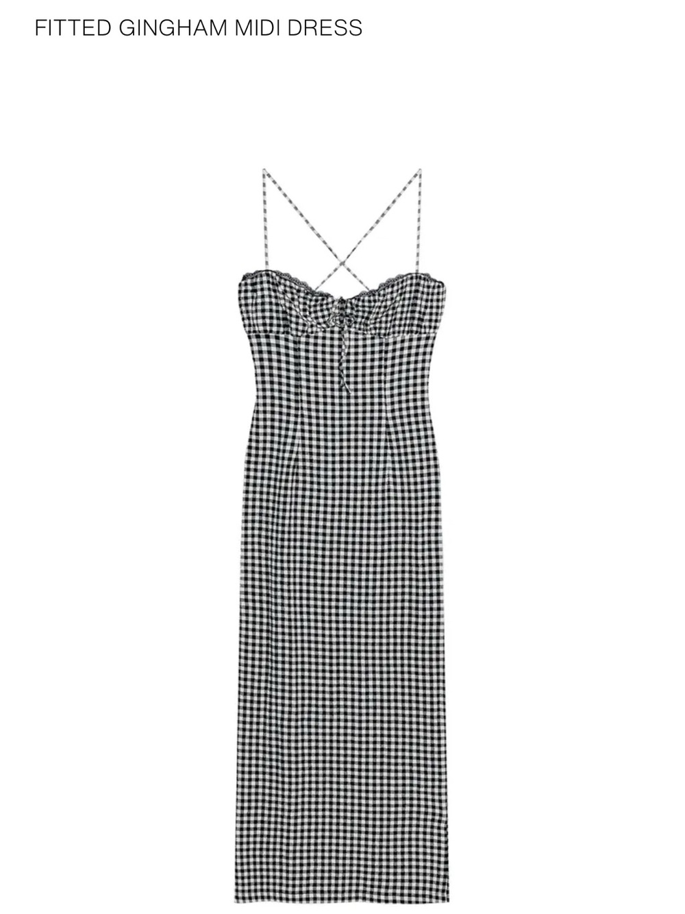 Fitted Gingham Midi Dress - Navy/White